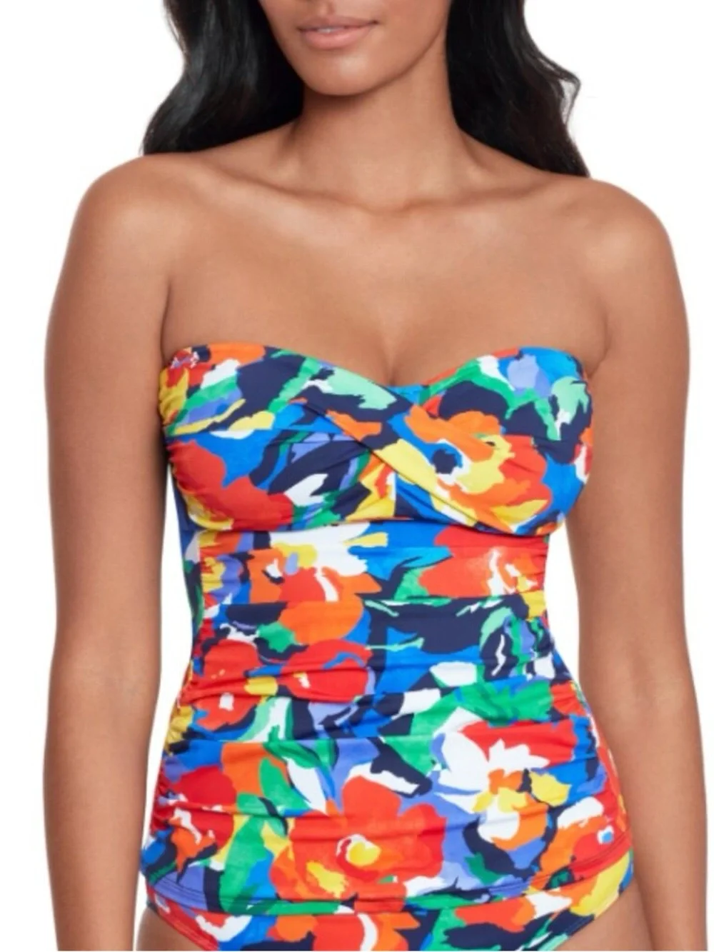 NWT Lauren Ralph Lauren Twist Front Tankini Top Size 12 Vibrant Floral Swim